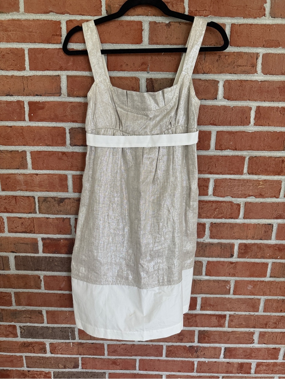 Mint Metallic Cream and White Mini Sheath Dress